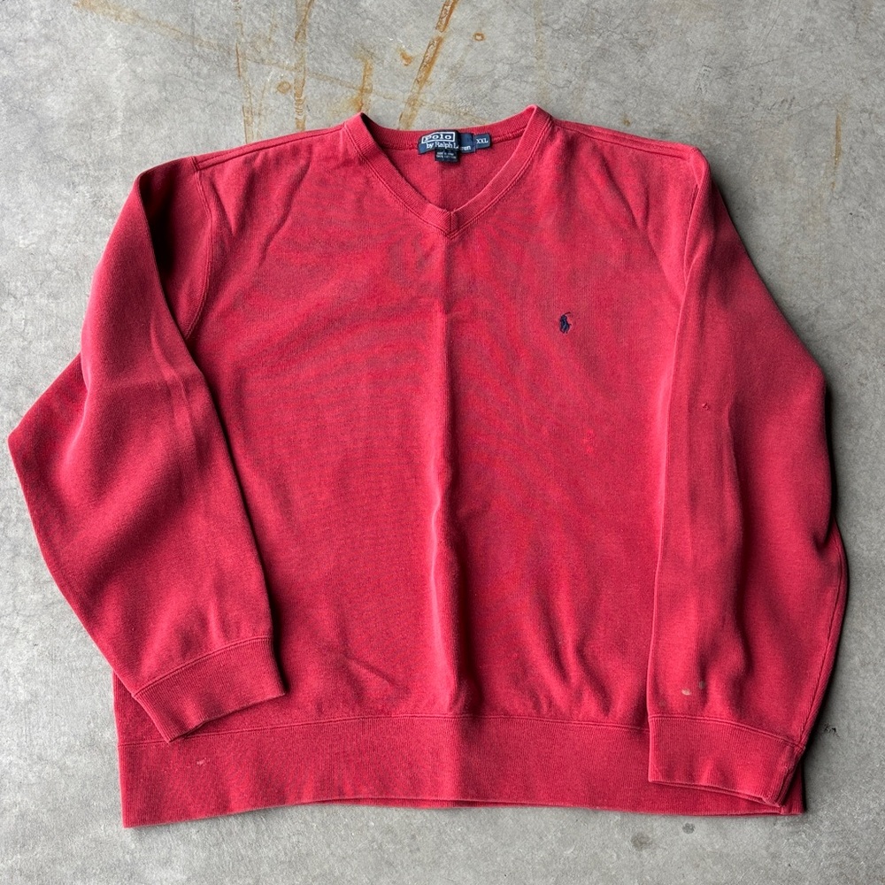 Polo Ralph Lauren Distressed Faded Red Sweatshirt XXL Paint Splatter Vintage